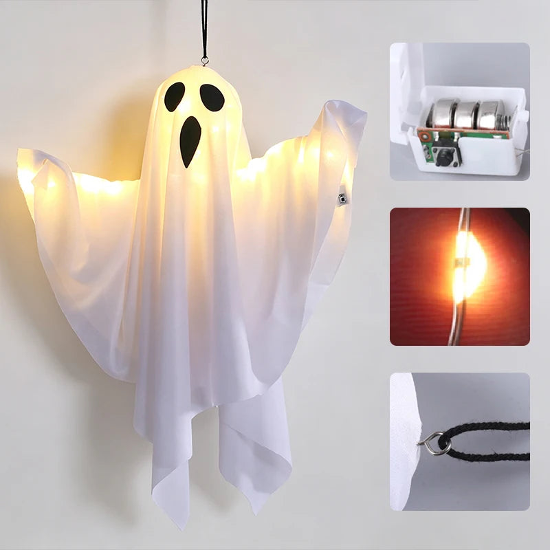 Halloween Hanging Light Up Ghost Lamp, Battery Operated LED Fabric Ghost Light Decor, Spooky Hanging Ghost Ornament for Bedroom
