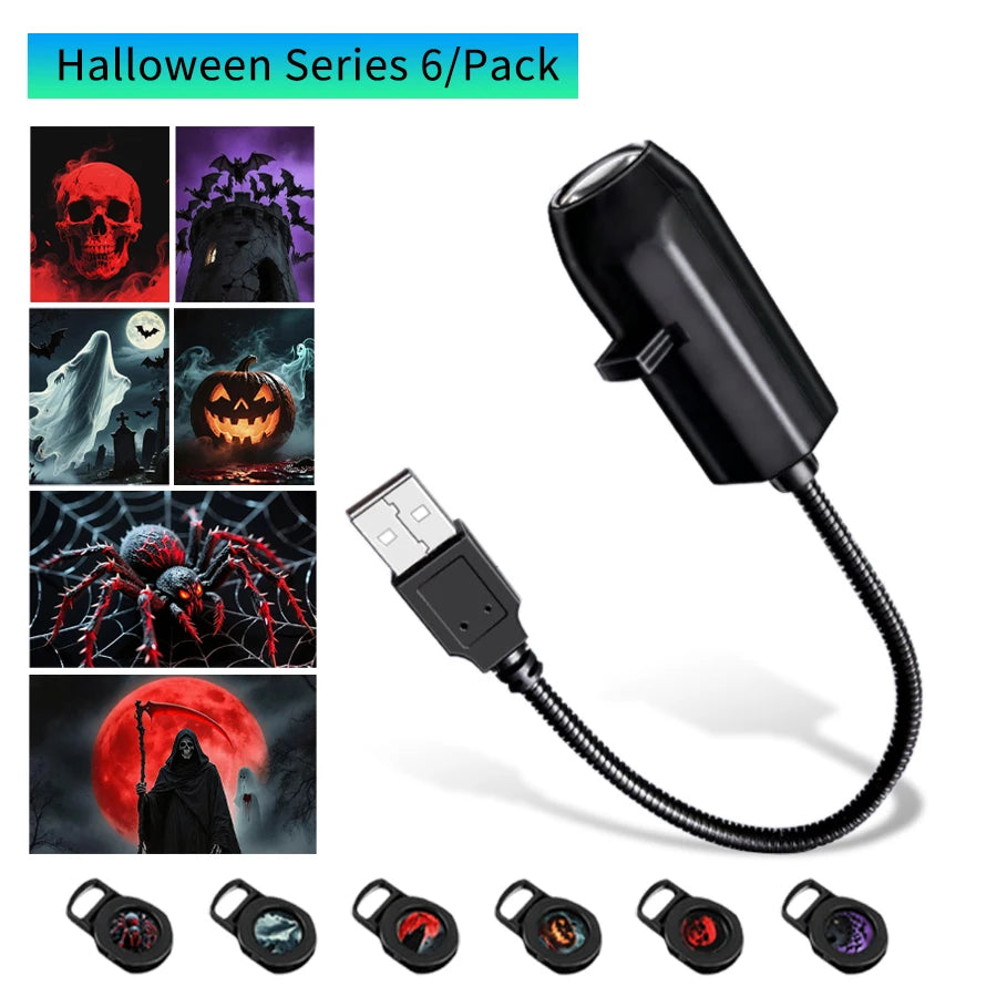Halloween Led Projection Night Light Pumpkin Ceiling Wall Lamp USB Moon Projector Christmas Atmosphere Mood Light Room Decor