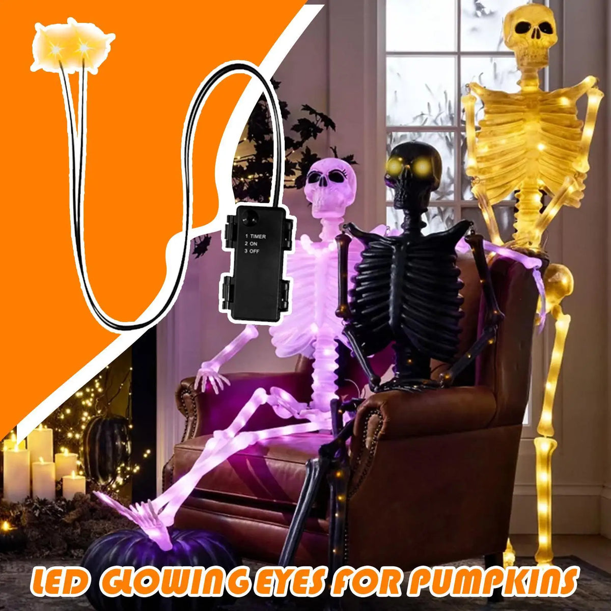 Glowing LED Eyes for Halloween Decor - Auto Timer Light Up Props for Skulls, Pumpkins, Tombstones Indoor Outdoor Spooky Decor