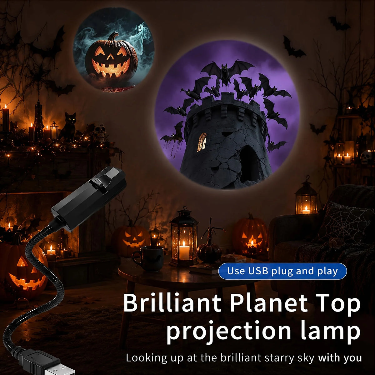 Halloween Led Projector Night Lights USB Plug and Play HD LED Projector Lights for Room Ceiling Window Halloween Decor Wall Lamp