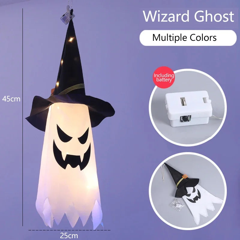 Pumpkin LED Halloween Decoration Flashing Light Gypsophila Ghost Festival Dress Up Glowing Ghost Hat Lamp Decor Hanging Lantern