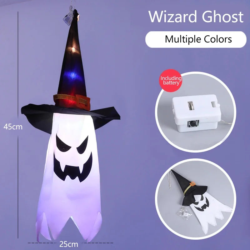 Pumpkin LED Halloween Decoration Flashing Light Gypsophila Ghost Festival Dress Up Glowing Ghost Hat Lamp Decor Hanging Lantern